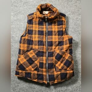 Becaal Orange/Black Plaid Quilted Vest Size‎ Medium